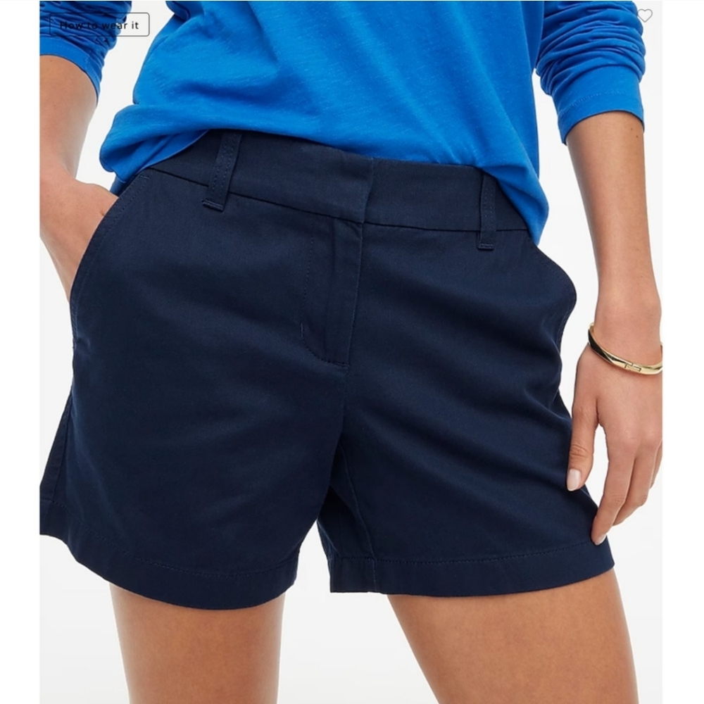 NWT J. Crew 5" Classic Cotton Chino Shorts Women's Navy Blue, Khaki Bermuda